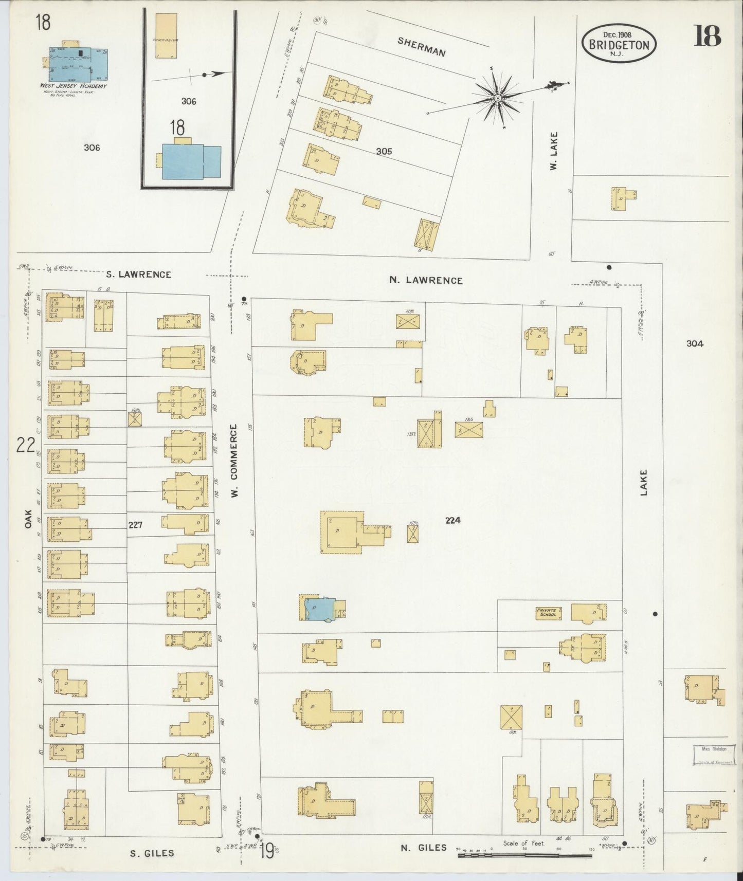 Sanborn Fire Insurance Map from Bridgeton, Cumberland County, New Jersey (1908), Sheet #0018 - Complete Map Set gallery image, historic Sanborn map, vintage wall art, New Jersey New Jersey