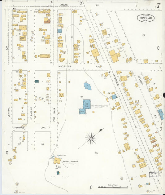 Sanborn Fire Insurance Map from Tonopah, Nye County, Nevada (1906), Sheet #0007 - Historic Sanborn Fire Insurance Map Print, vintage old map wall art, antique decor, genealogy gift, Nevada Nevada map