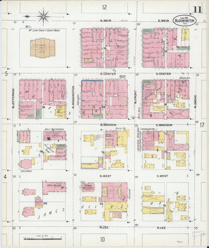 Sanborn Fire Insurance Map from Bloomington, McLean County, Illinois (1901), Sheet #0011 - Complete Map Set gallery image, historic Sanborn map, vintage wall art, Illinois Illinois