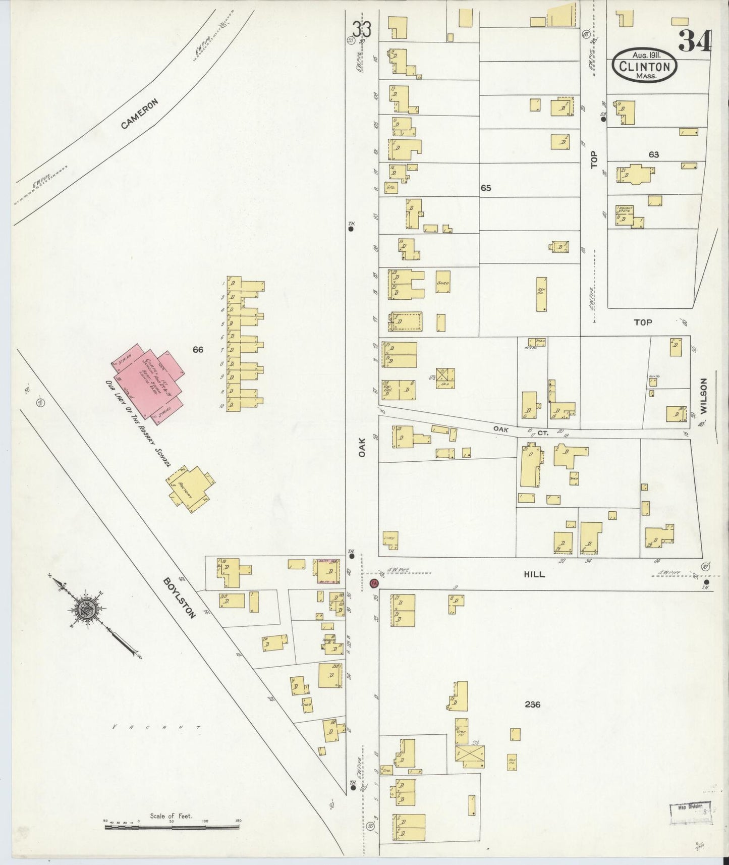 Sanborn Fire Insurance Map from Clinton, Worcester County, Massachusetts (1911), Sheet #0034 - Complete Map Set gallery image, historic Sanborn map, vintage wall art, Massachusetts Massachusetts