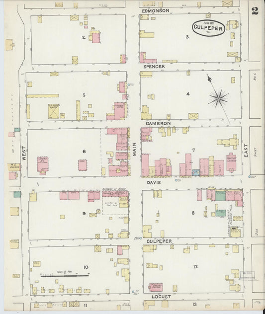 Sanborn Fire Insurance Map from Culpeper, Culpeper County, Virginia (1891), Sheet #0002 - Historic Sanborn Fire Insurance Map Print, vintage old map wall art, antique decor, genealogy gift, Virginia Virginia map