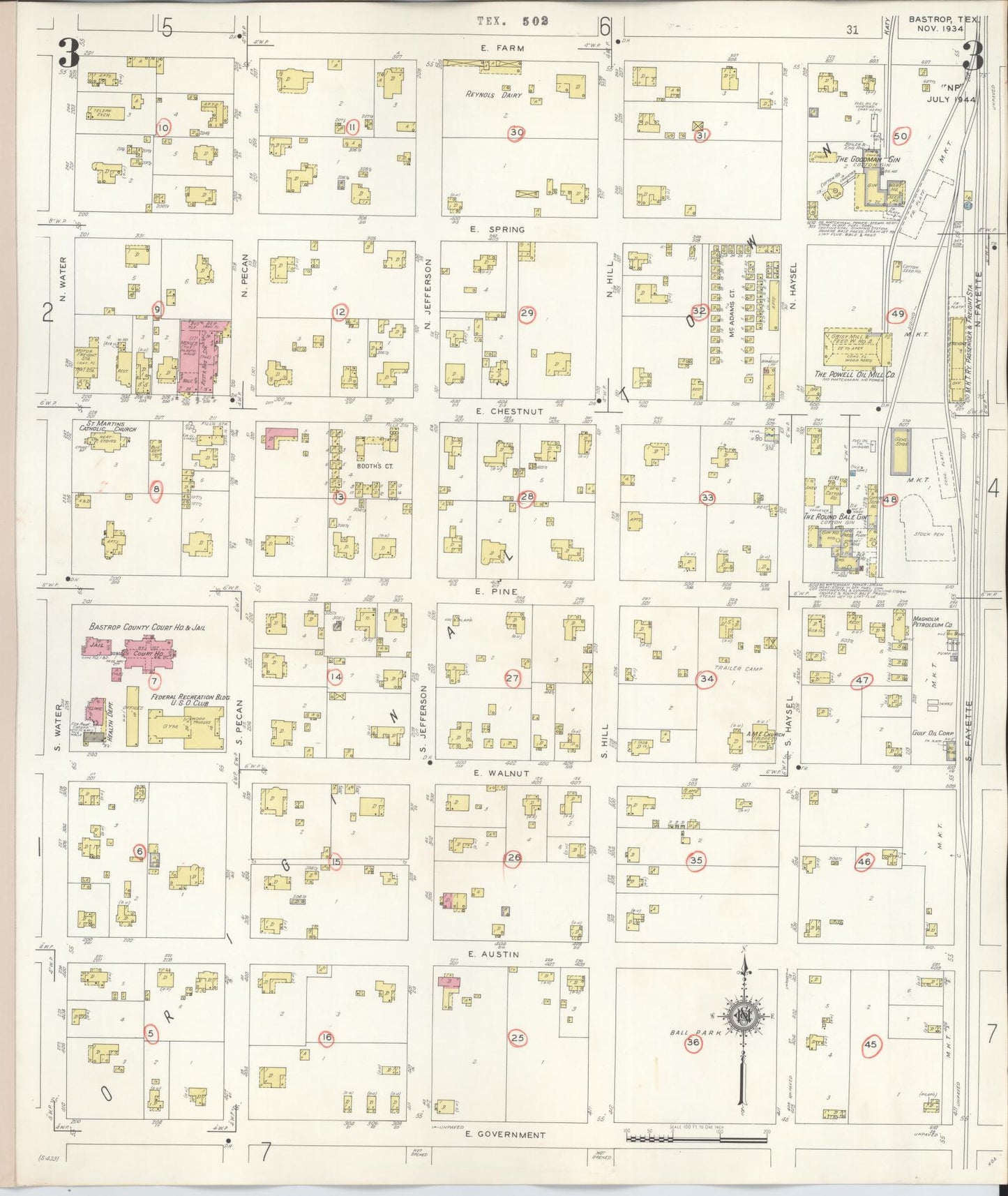 Sanborn Fire Insurance Map from Bastrop, Bastrop County, Texas (1944), Sheet #0003 - Complete Map Set gallery image, historic Sanborn map, vintage wall art, Texas Texas