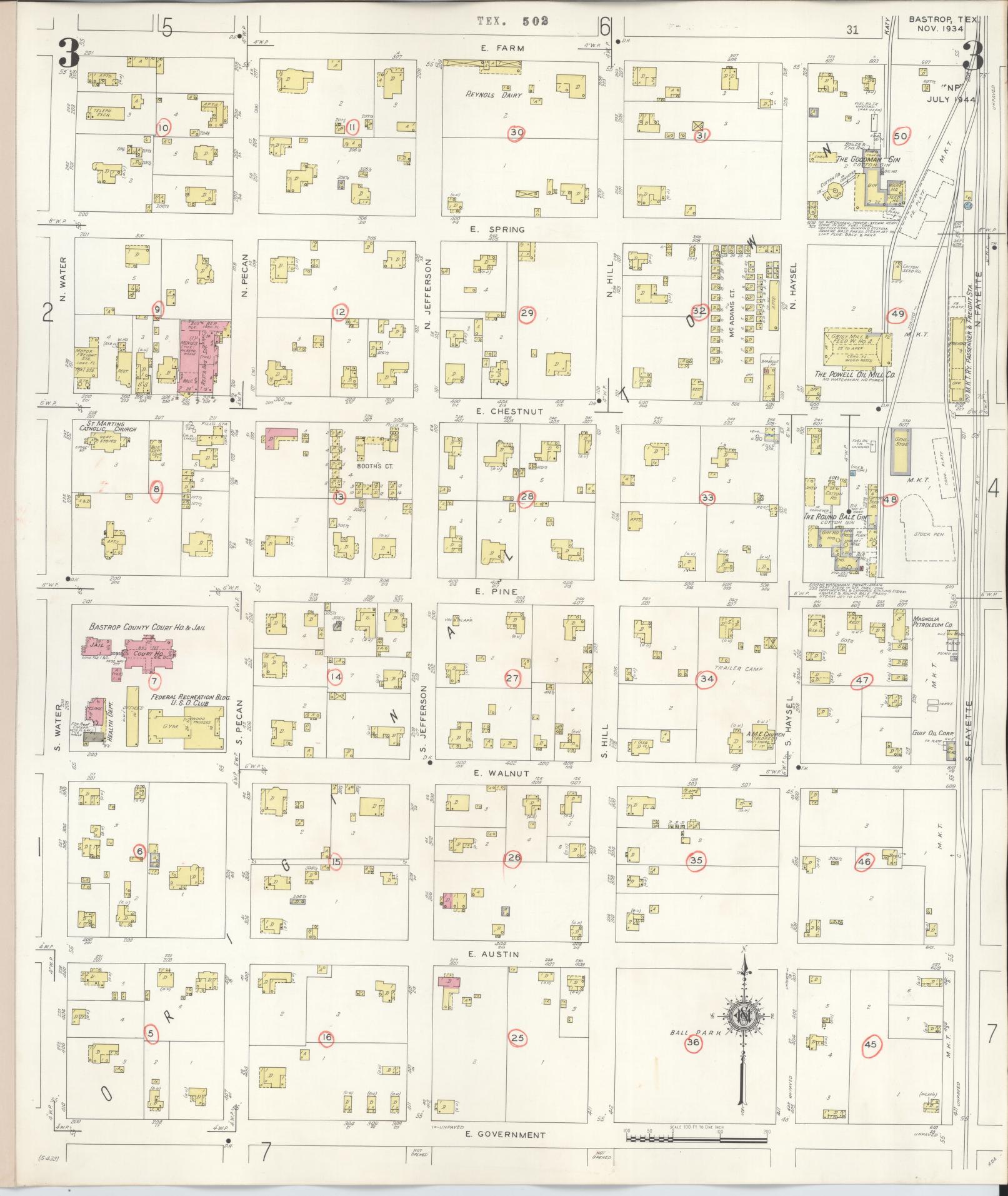 Sanborn Fire Insurance Map from Bastrop, Bastrop County, Texas (1944), Sheet #0003 - Complete Map Set gallery image, historic Sanborn map, vintage wall art, Texas Texas