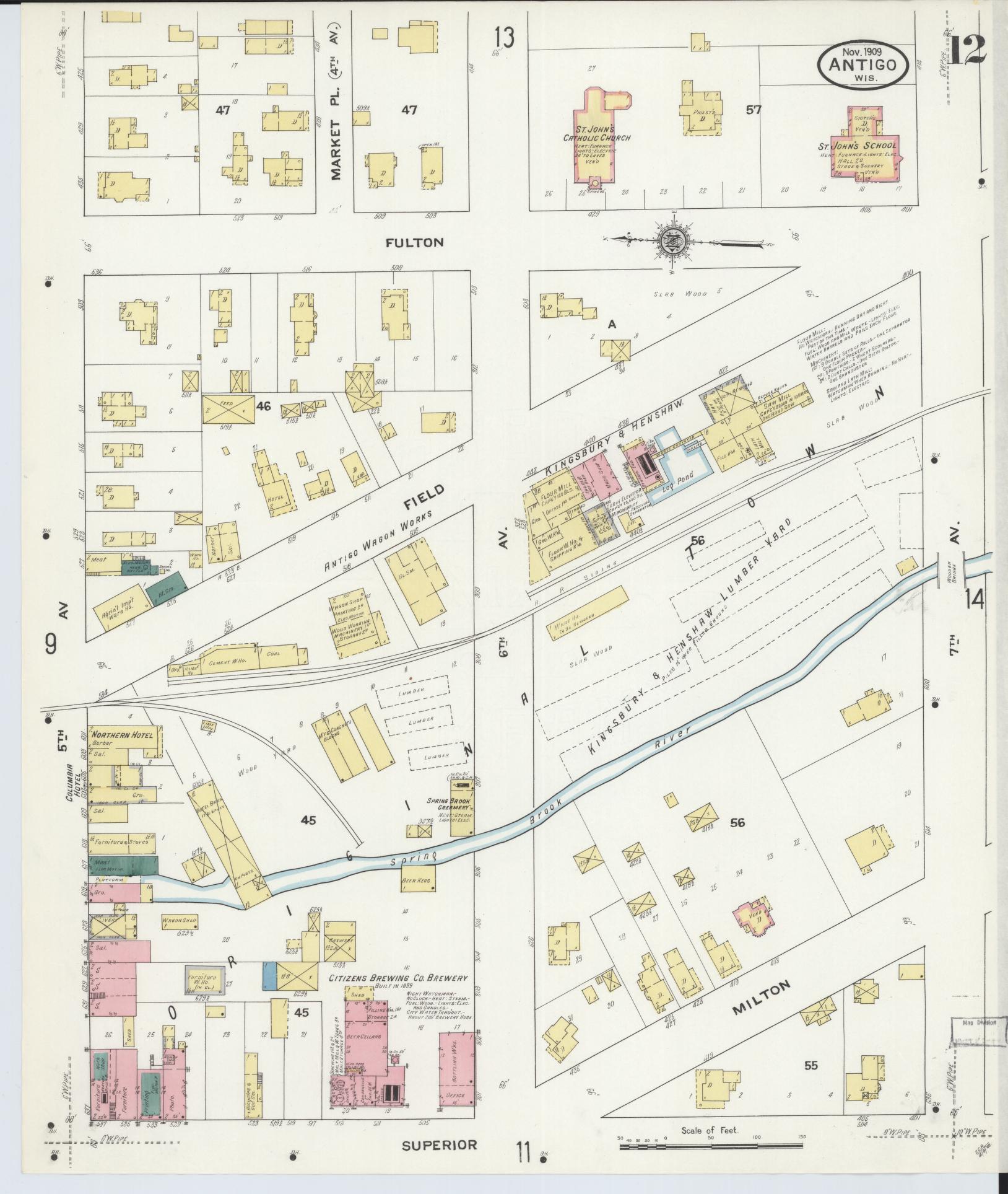 Sanborn Fire Insurance Map from Antigo, Langlade County, Wisconsin (1909), Sheet #0012 - Complete Map Set gallery image, historic Sanborn map, vintage wall art, Wisconsin Wisconsin