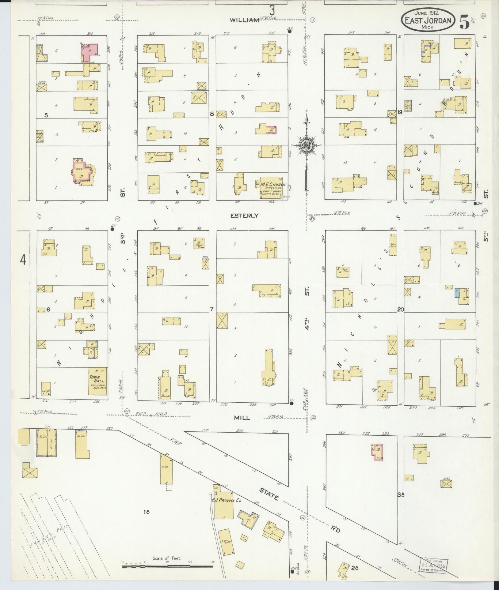 Sanborn Fire Insurance Map from East Jordan, Charlevoix County, Michigan (1912), Sheet #0005 - Historic Sanborn Fire Insurance Map Print, vintage old map wall art, antique decor, genealogy gift, Michigan Michigan map