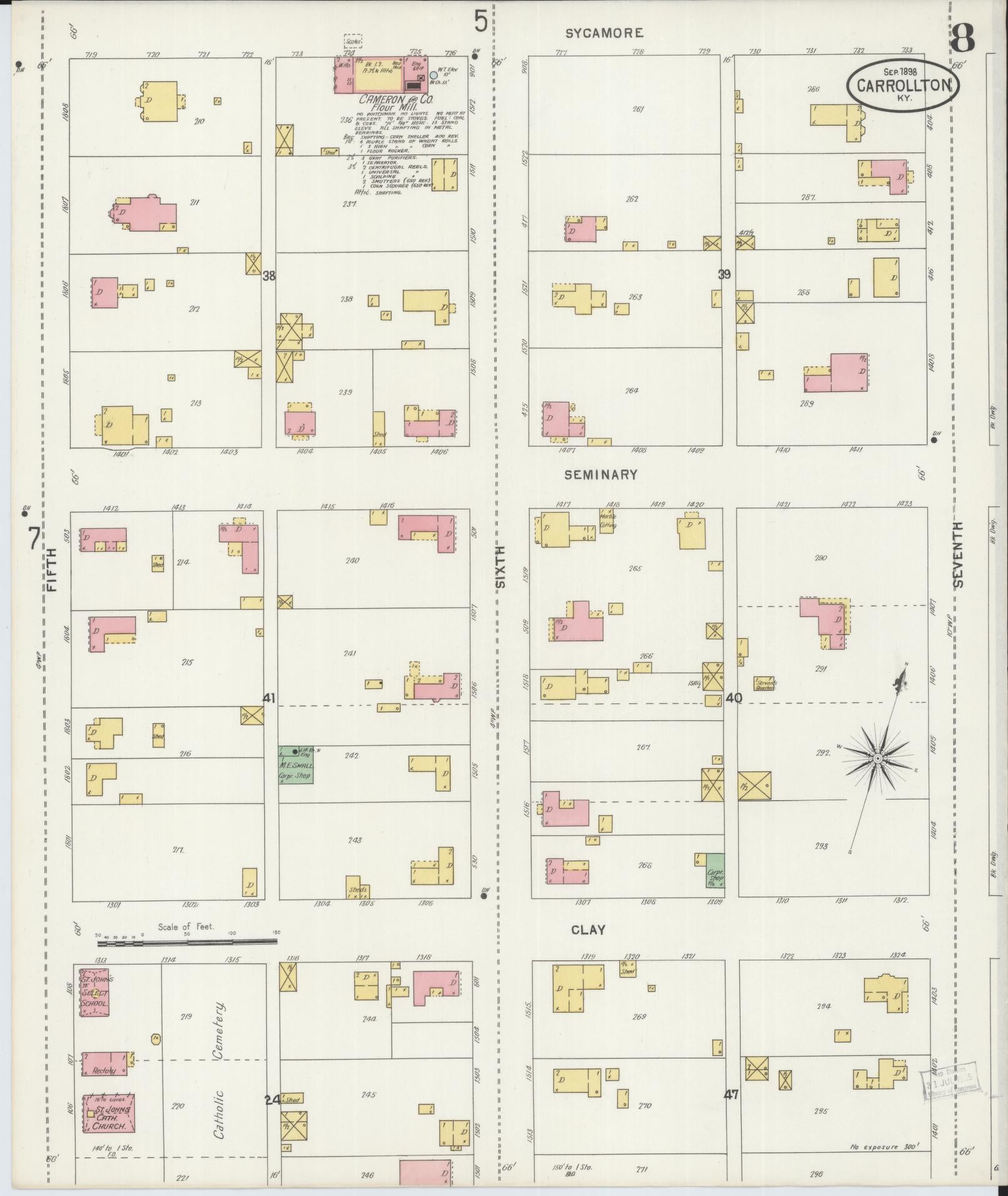 Sanborn Fire Insurance Map from Carrollton, Carroll County, Kentucky (1898), Sheet #0008 - Complete Map Set gallery image, historic Sanborn map, vintage wall art, Kentucky Kentucky