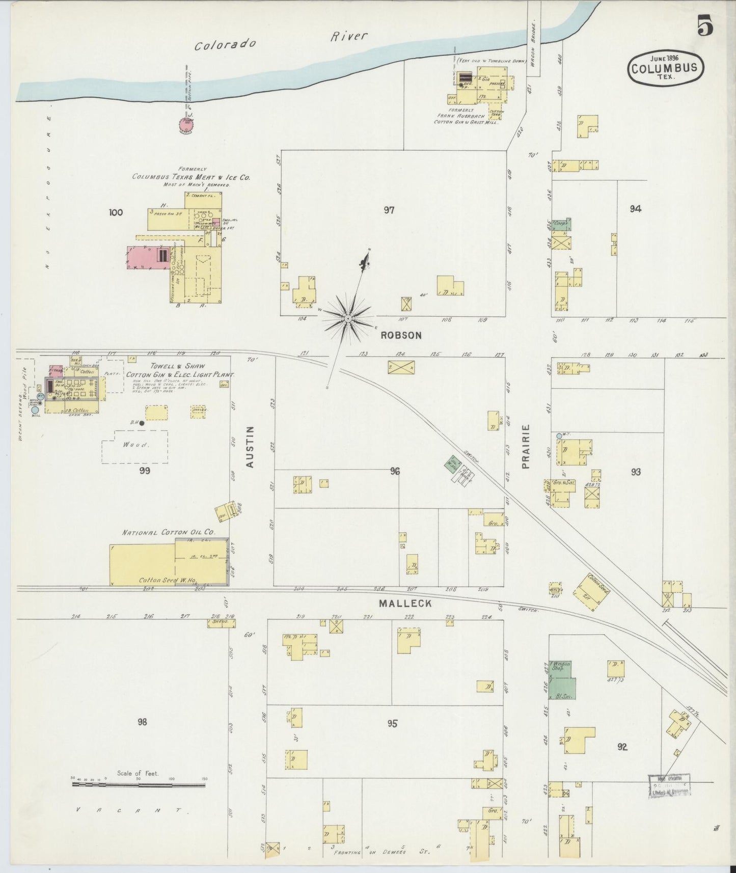 Sanborn Fire Insurance Map from Columbus, Colorado County, Texas (1896), Sheet #0005 - Historic Sanborn Fire Insurance Map Print, vintage old map wall art, antique decor, genealogy gift, Texas Texas map