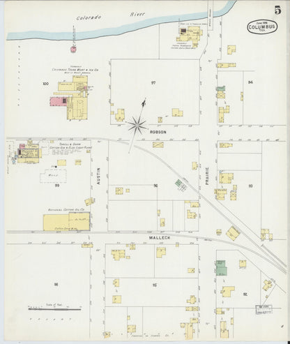 Sanborn Fire Insurance Map from Columbus, Colorado County, Texas (1896), Sheet #0005 - Historic Sanborn Fire Insurance Map Print, vintage old map wall art, antique decor, genealogy gift, Texas Texas map