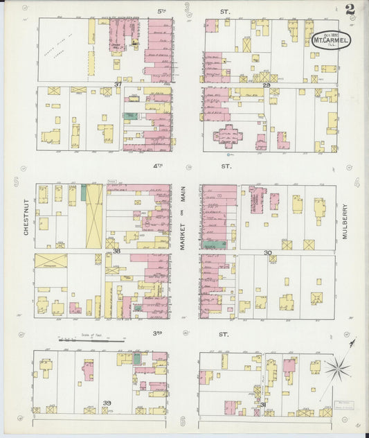 Sanborn Fire Insurance Map from Mount Carmel, Wabash County, Illinois (1892), Sheet #0002 - Historic Sanborn Fire Insurance Map Print, vintage old map wall art, antique decor, genealogy gift, Illinois Illinois map