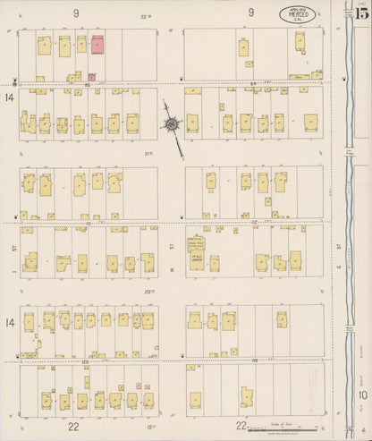 Sanborn Fire Insurance Map from Merced, Merced County, California (1922), Sheet #0015 - Historic Sanborn Fire Insurance Map Print, vintage old map wall art, antique decor, genealogy gift, California California map