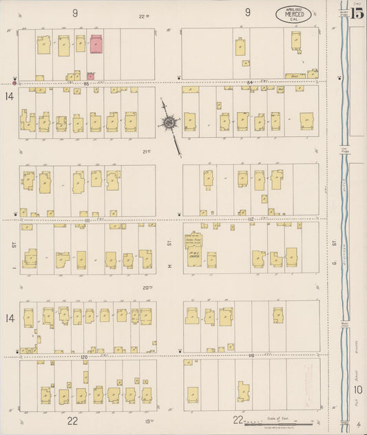 Sanborn Fire Insurance Map from Merced, Merced County, California (1922), Sheet #0015 - Historic Sanborn Fire Insurance Map Print, vintage old map wall art, antique decor, genealogy gift, California California map