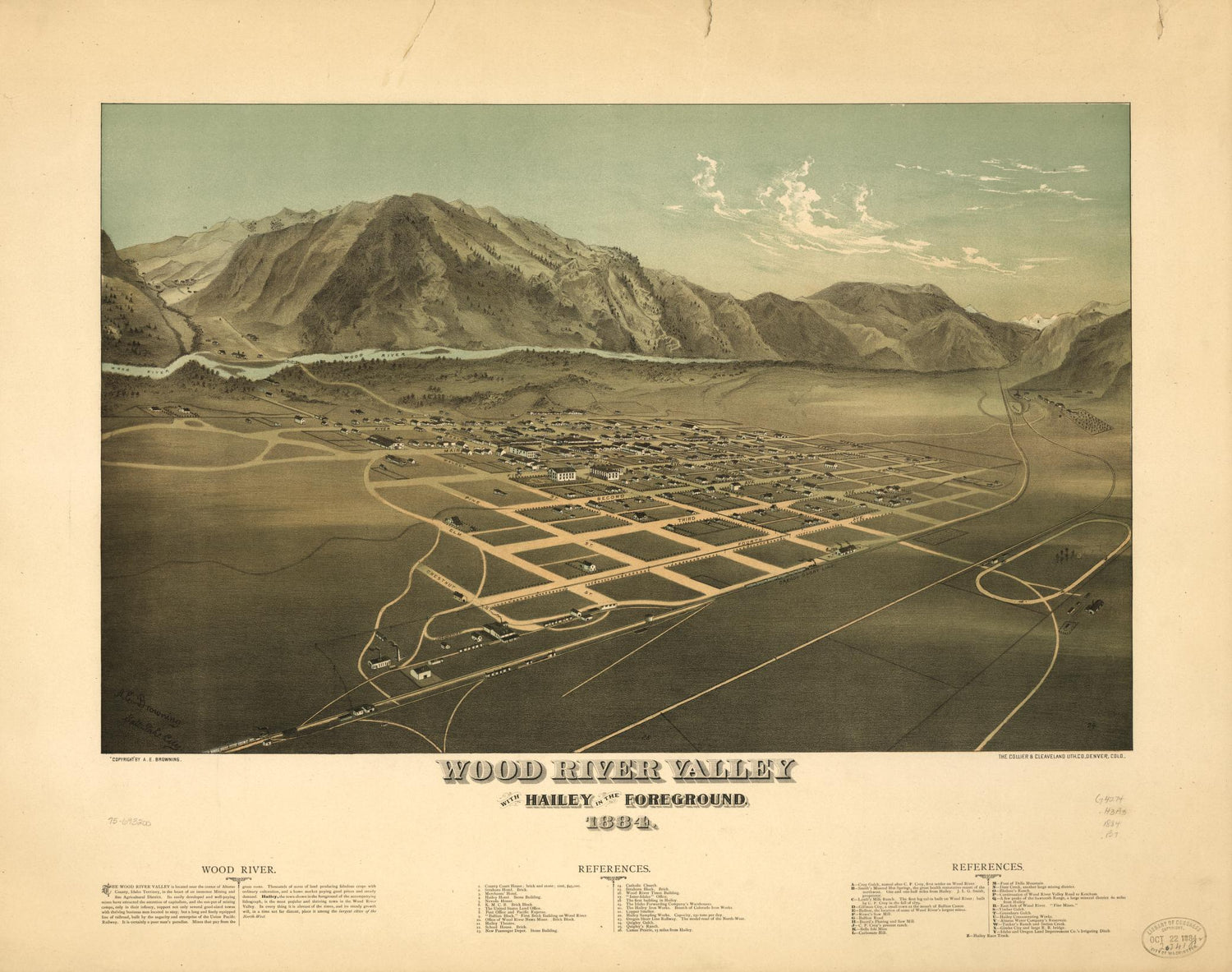 Wood River Valley with Hailey in the foreground, 1884. (1884) – Historic Bird’s-Eye View Panorama Print
