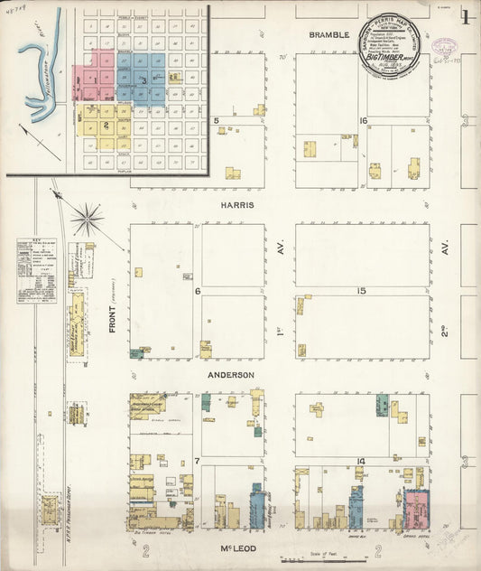Sanborn Fire Insurance Map from Big Timber, Sweet Grass County, Montana (1893), Sheet #0001 - Historic Sanborn Fire Insurance Map Print, vintage old map wall art, antique decor, genealogy gift, Montana Montana map