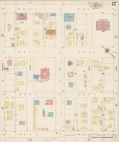 Sanborn Fire Insurance Map from Lewistown, Fergus County, Montana (1916), Sheet #0017 - Complete Map Set gallery image, historic Sanborn map, vintage wall art, Montana Montana