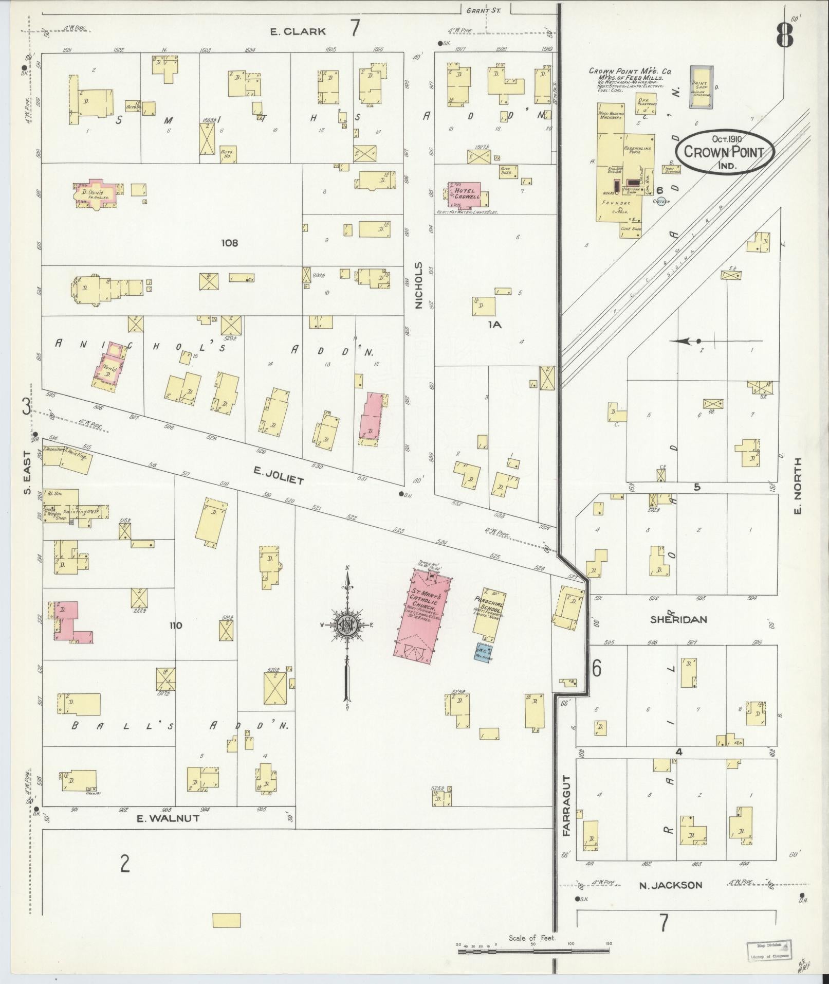 Sanborn Fire Insurance Map from Crown Point, Lake County, Indiana (1910), Sheet #0008 - Complete Map Set gallery image, historic Sanborn map, vintage wall art, Indiana Indiana