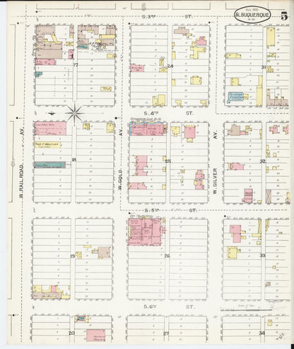Sanborn Fire Insurance Map from Albuquerque, Bernalillo County, New Mexico (1893), Sheet #0005 - Complete Map Set gallery image, historic Sanborn map, vintage wall art, New Mexico New Mexico