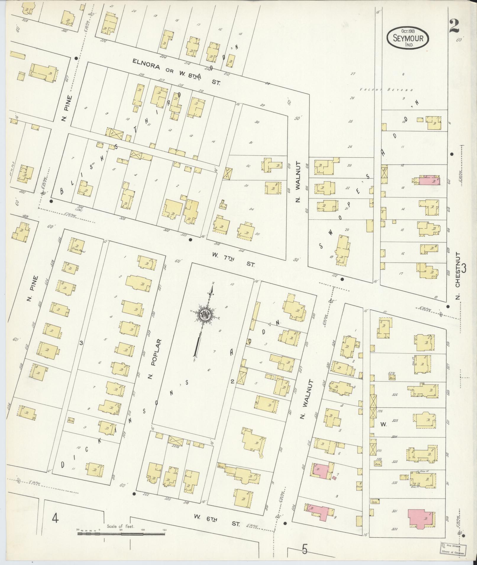 Sanborn Fire Insurance Map from Seymour, Jackson County, Indiana (1913), Sheet #0002 - Complete Map Set gallery image, historic Sanborn map, vintage wall art, Indiana Indiana