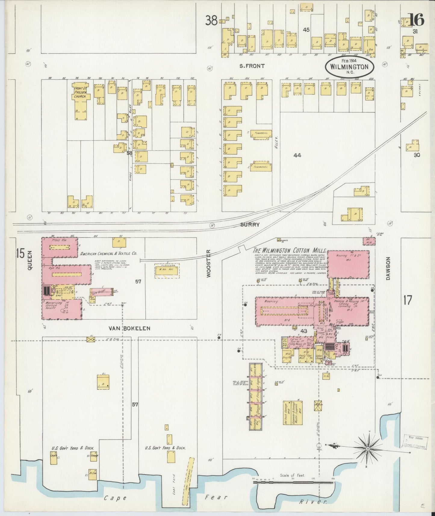 Sanborn Fire Insurance Map from Wilmington, New Hanover County, North Carolina (1904), Sheet #0016 - Complete Map Set gallery image, historic Sanborn map, vintage wall art, North Carolina North Carolina