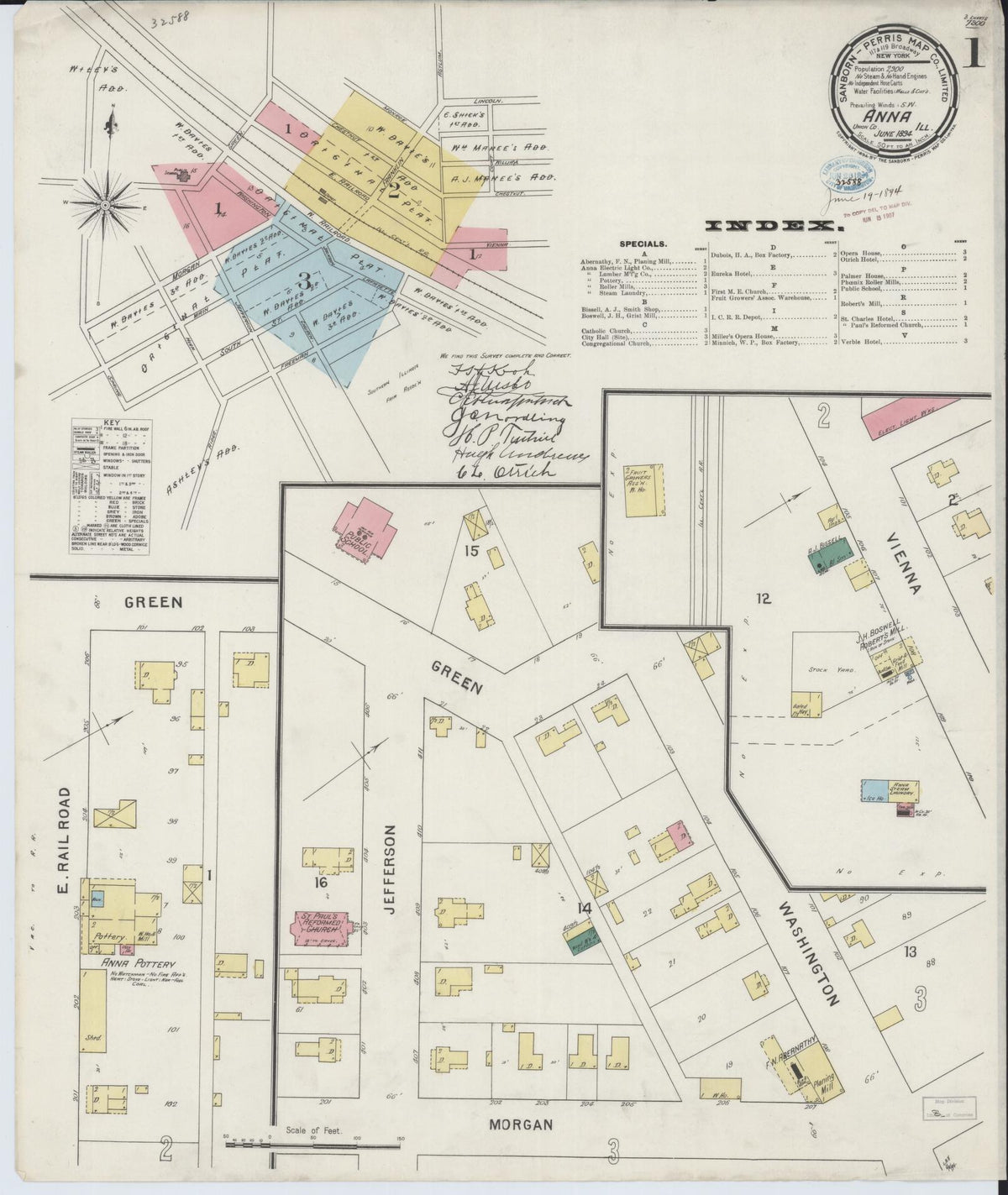 Sanborn Fire Insurance Map from Anna, Union County, Illinois (1894), Sheet #0001 - Historic Sanborn Fire Insurance Map Print, vintage old map wall art, antique decor, genealogy gift, Illinois Illinois map