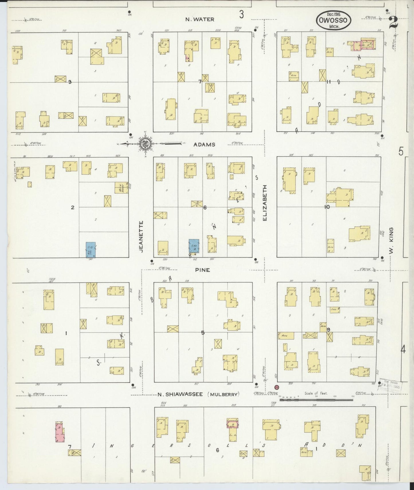 Sanborn Fire Insurance Map from Owosso, Shiawassee County, Michigan (1915), Sheet #0002 - Historic Sanborn Fire Insurance Map Print, vintage old map wall art, antique decor, genealogy gift, Michigan Michigan map