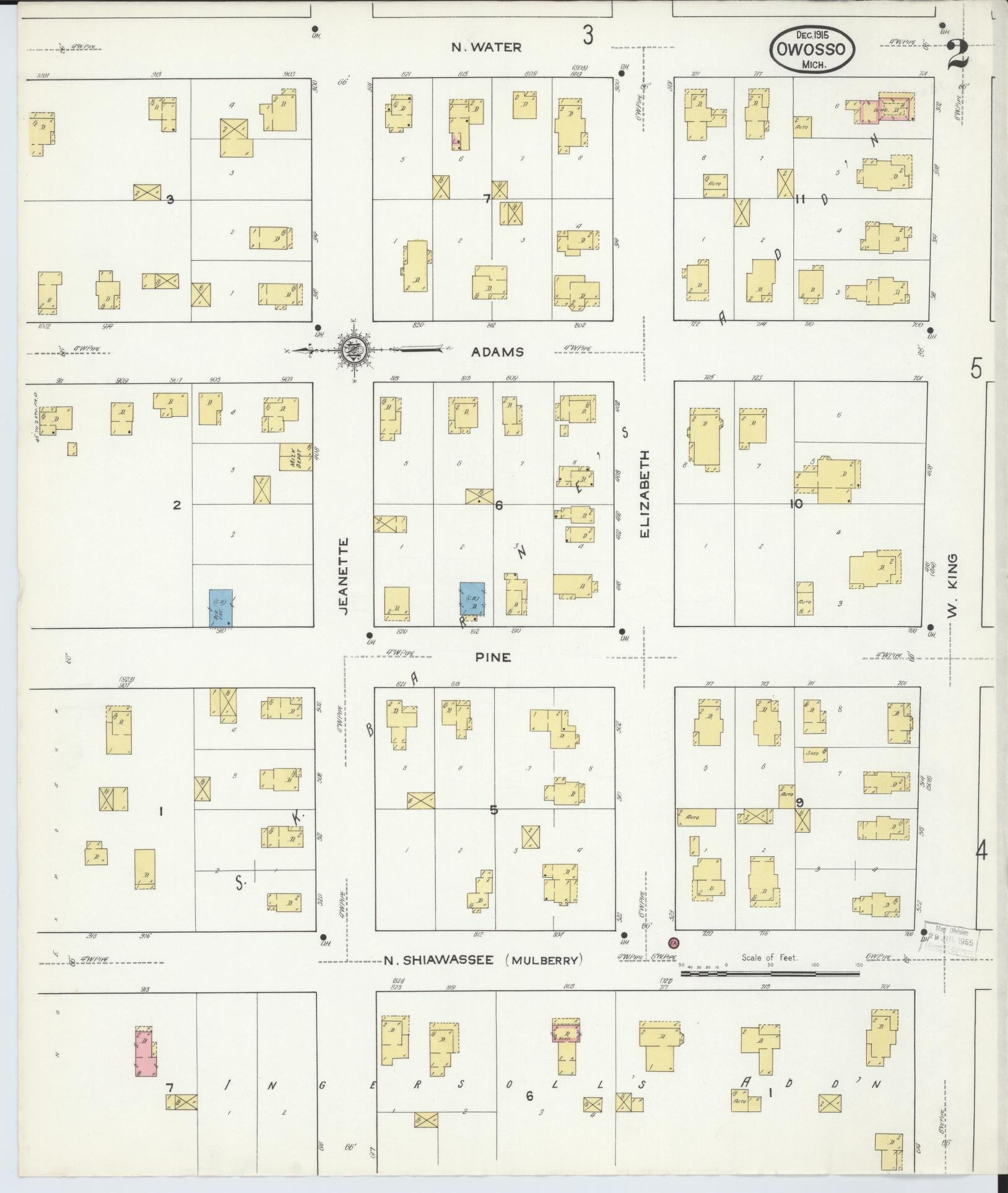 Sanborn Fire Insurance Map from Owosso, Shiawassee County, Michigan (1915), Sheet #0002 - Historic Sanborn Fire Insurance Map Print, vintage old map wall art, antique decor, genealogy gift, Michigan Michigan map