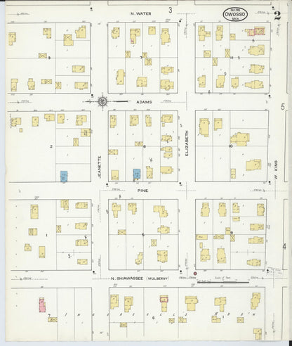Sanborn Fire Insurance Map from Owosso, Shiawassee County, Michigan (1915), Sheet #0002 - Historic Sanborn Fire Insurance Map Print, vintage old map wall art, antique decor, genealogy gift, Michigan Michigan map