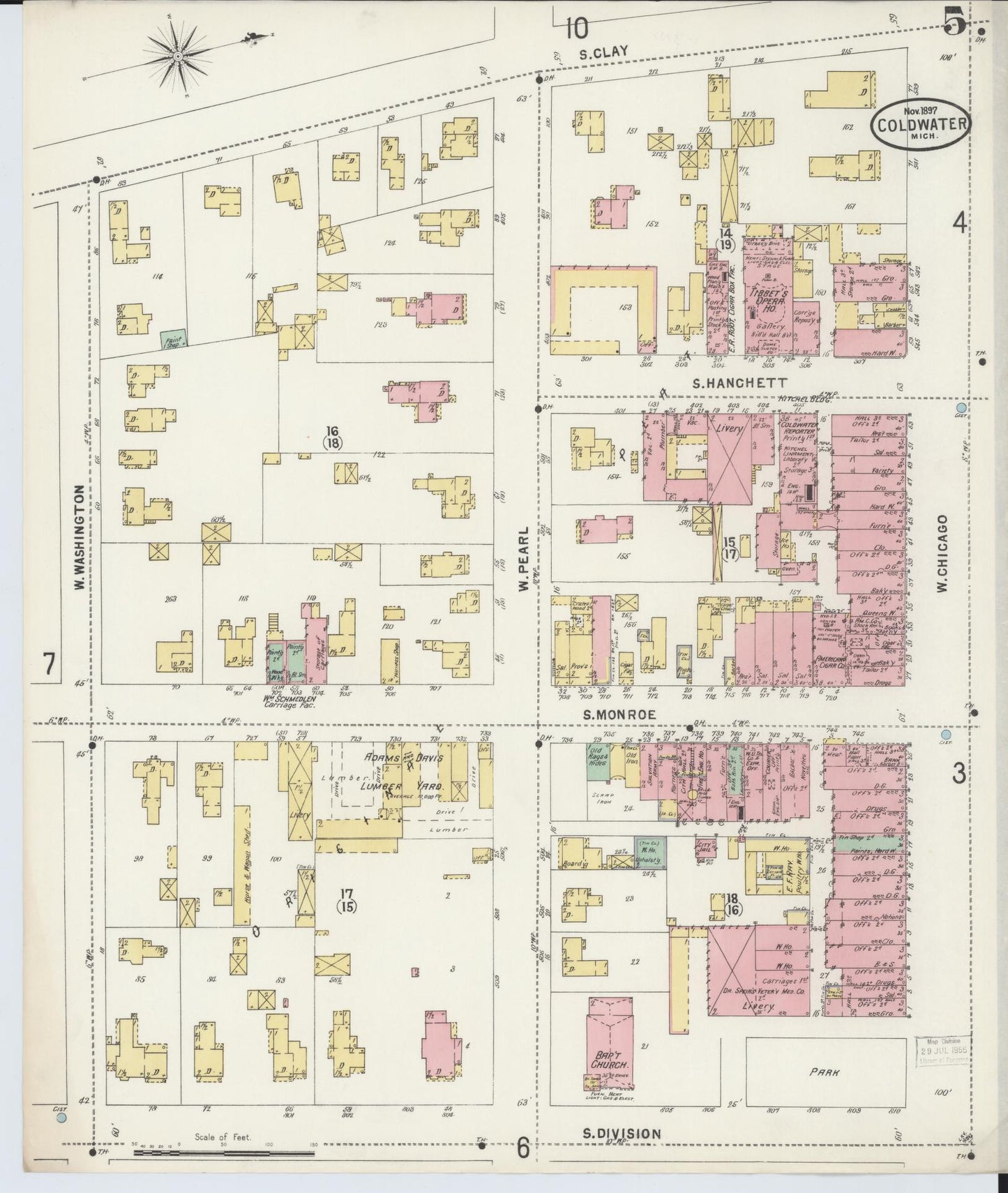 Sanborn Fire Insurance Map from Coldwater, Branch County, Michigan (1897), Sheet #0005 - Historic Sanborn Fire Insurance Map Print, vintage old map wall art, antique decor, genealogy gift, Michigan Michigan map