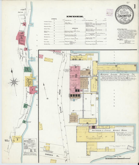Sanborn Fire Insurance Map from Edgewater, Bergen County, New Jersey (1908), Sheet #0001 - Historic Sanborn Fire Insurance Map Print, vintage old map wall art, antique decor, genealogy gift, New Jersey New Jersey map