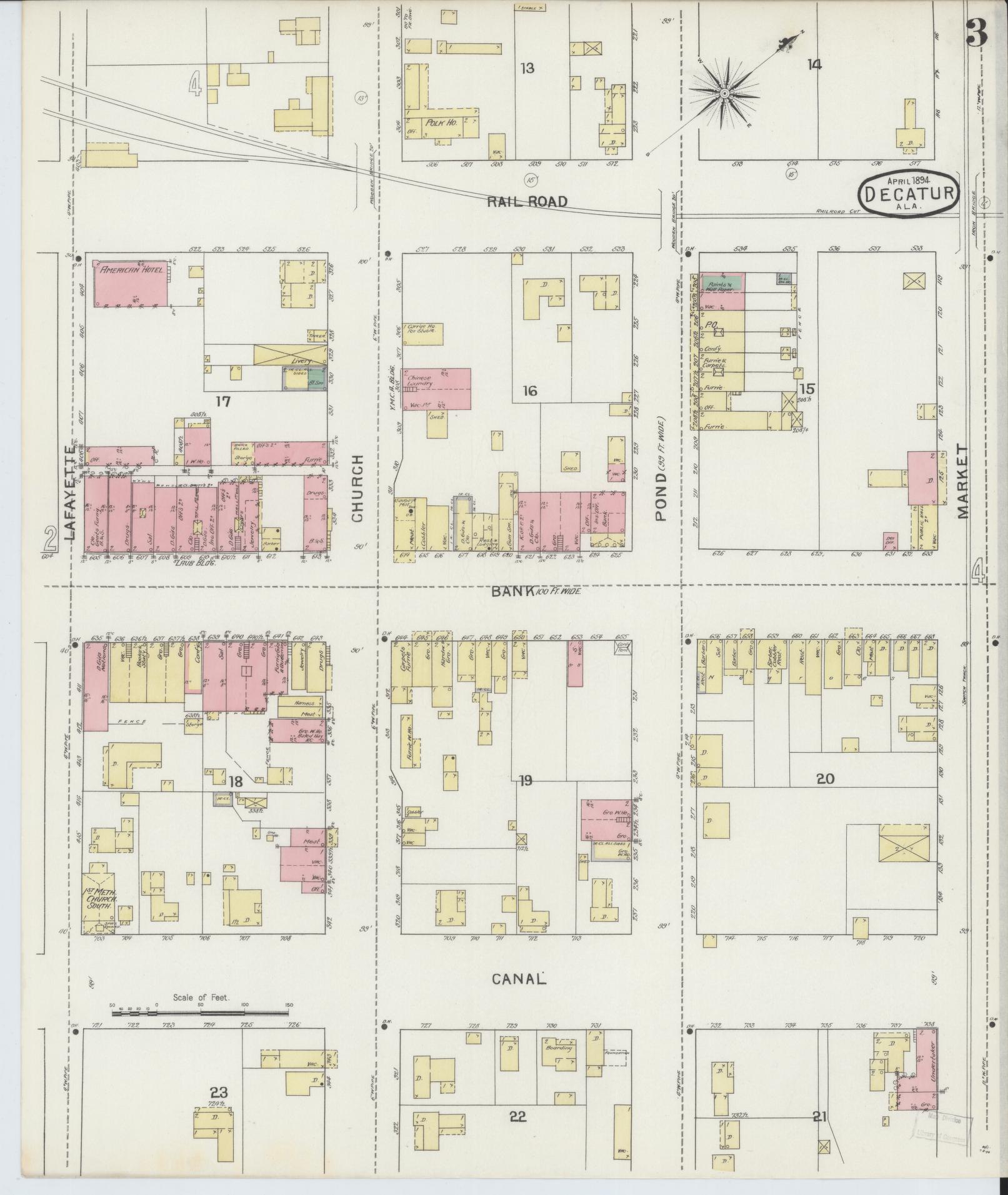 Sanborn Fire Insurance Map from Decatur, Morgan County, Alabama (1894), Sheet #0003 - Historic Sanborn Fire Insurance Map Print, vintage old map wall art, antique decor, genealogy gift, Alabama Alabama map