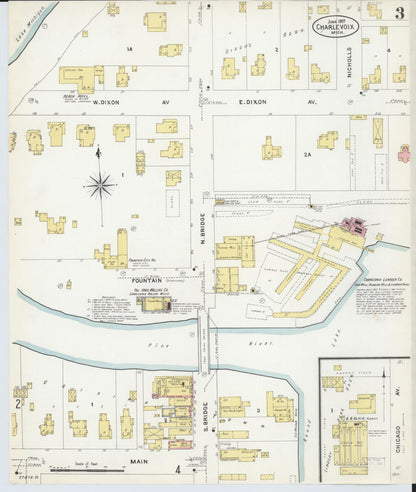 Sanborn Fire Insurance Map from Charlevoix, Charlevoix County, Michigan (1907), Sheet #0003 - Complete Map Set gallery image, historic Sanborn map, vintage wall art, Michigan Michigan