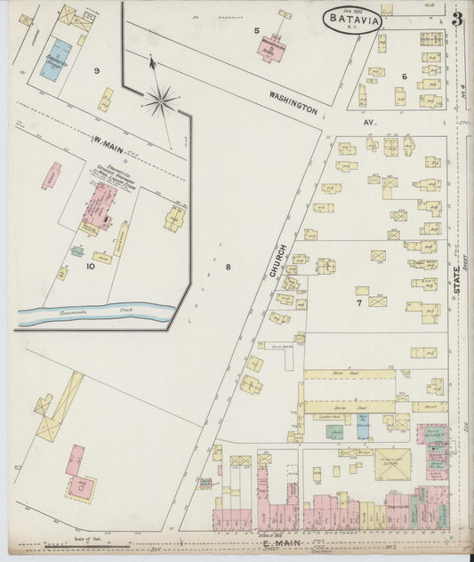 Sanborn Fire Insurance Map from Batavia, Genesee County, New York (1890), Sheet #0003 - Historic Sanborn Fire Insurance Map Print, vintage old map wall art, antique decor, genealogy gift, New York New York map