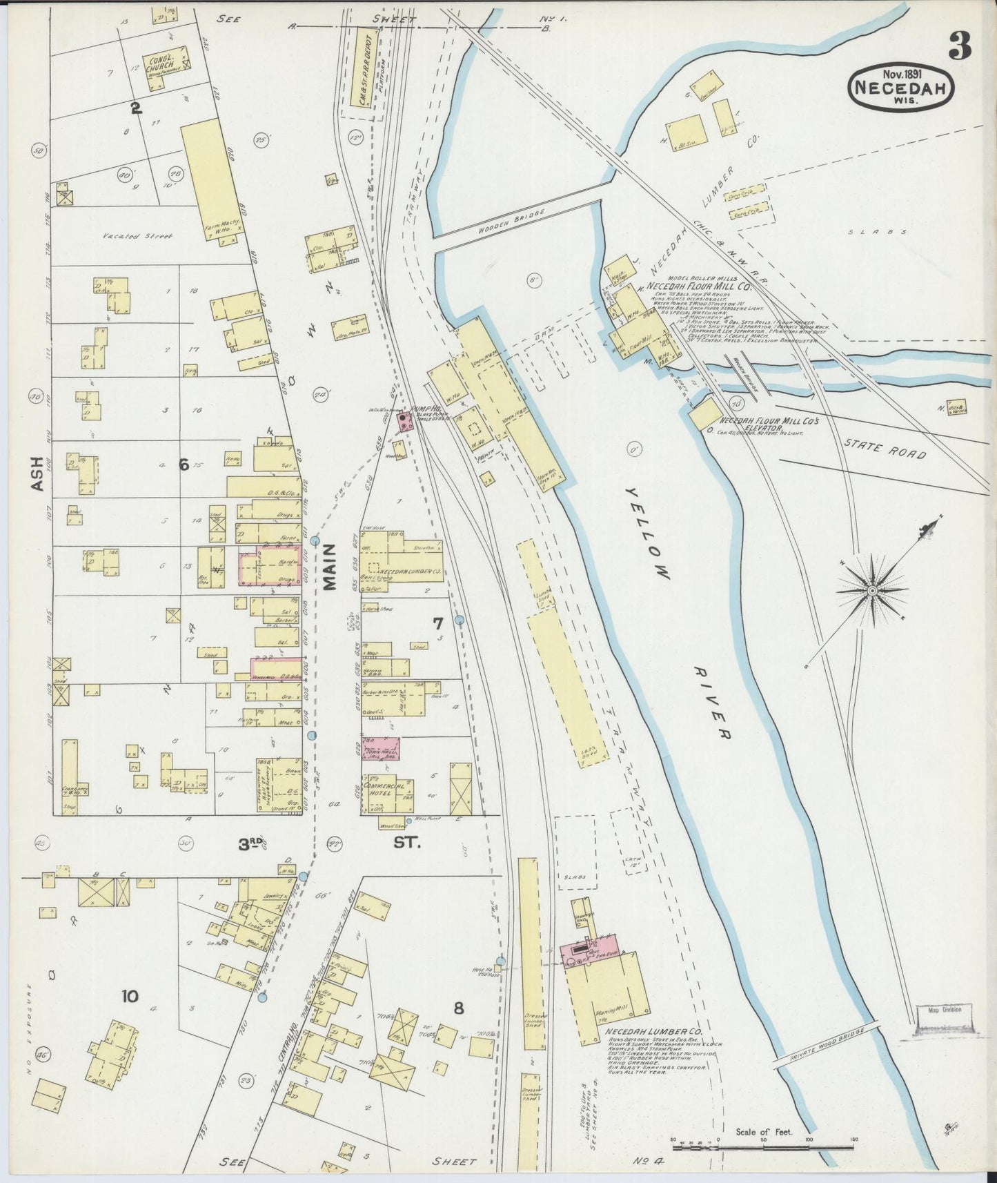 Sanborn Fire Insurance Map from Necedah, Juneau County, Wisconsin (1891), Sheet #0003 - Complete Map Set gallery image, historic Sanborn map, vintage wall art, Wisconsin Wisconsin