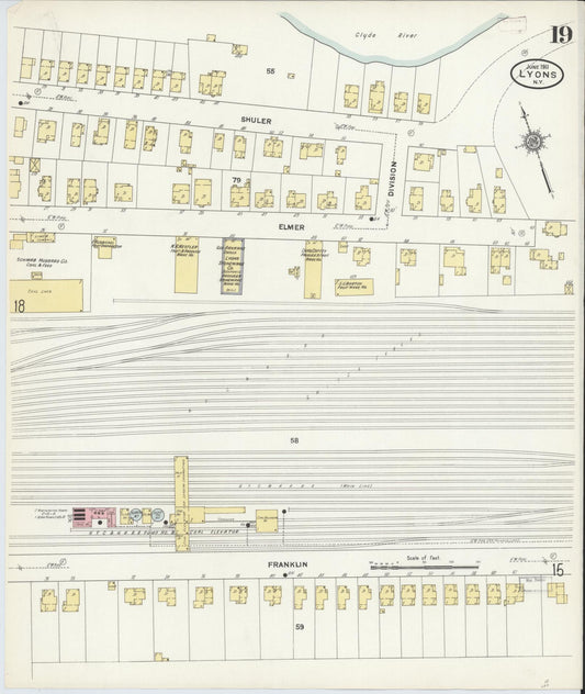 Sanborn Fire Insurance Map from Lyons, Wayne County, New York (1911), Sheet #0019 - Historic Sanborn Fire Insurance Map Print, vintage old map wall art, antique decor, genealogy gift, New York New York map