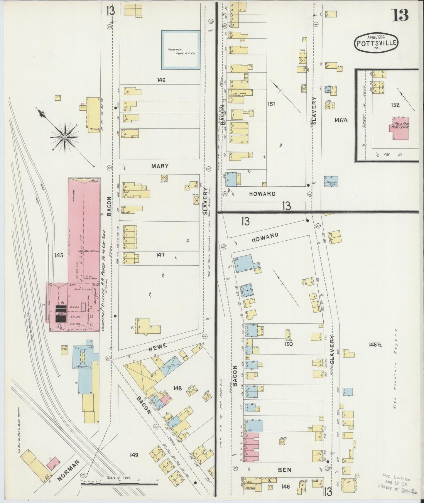 Sanborn Fire Insurance Map from Pottsville, Schuylkill County, Pennsylvania (1895), Sheet #0013 - Complete Map Set gallery image, historic Sanborn map, vintage wall art, Pennsylvania Pennsylvania