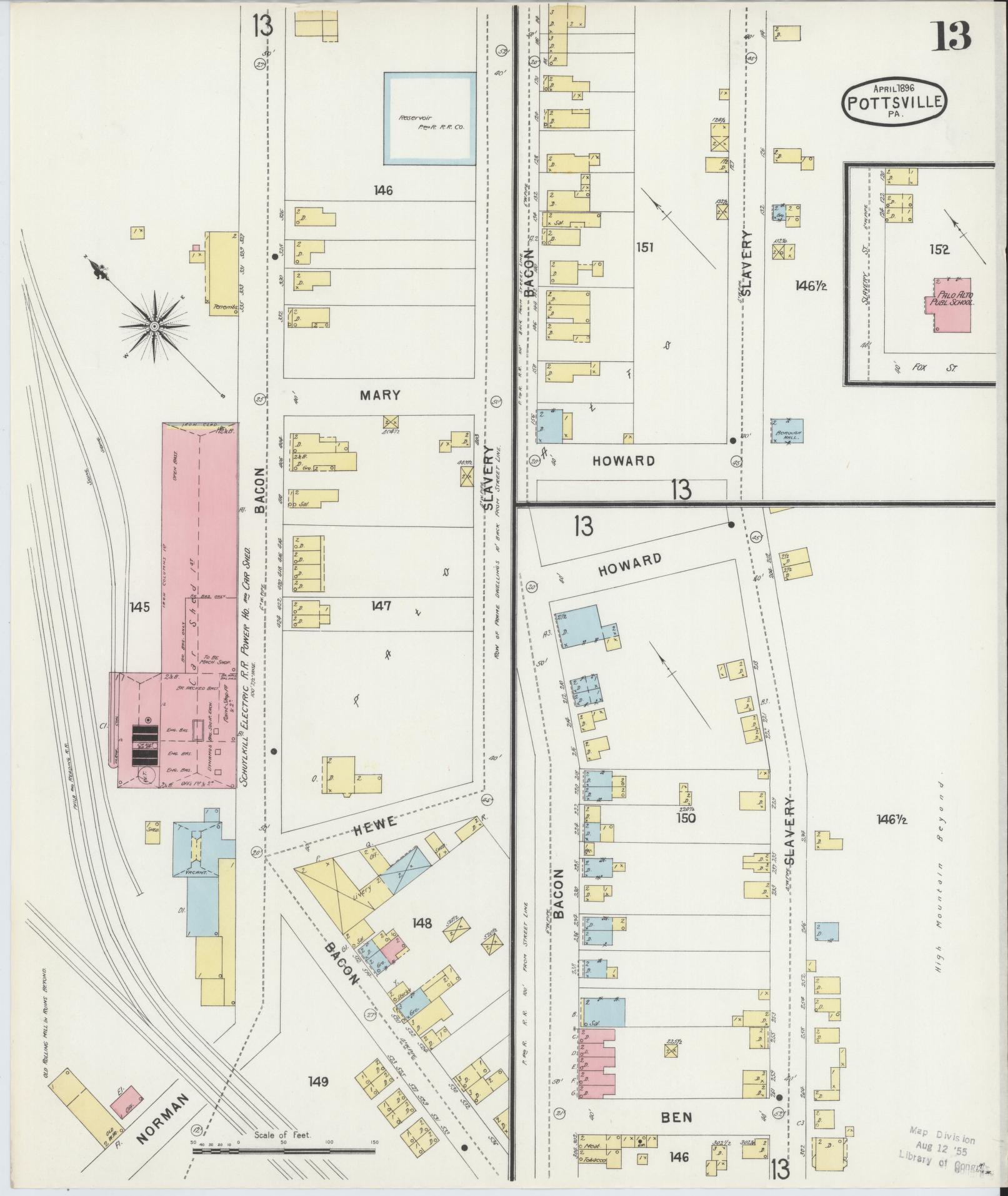 Sanborn Fire Insurance Map from Pottsville, Schuylkill County, Pennsylvania (1895), Sheet #0013 - Complete Map Set gallery image, historic Sanborn map, vintage wall art, Pennsylvania Pennsylvania