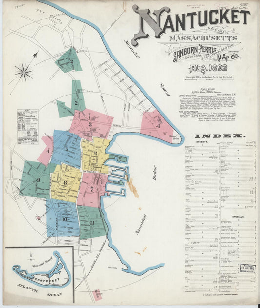 Sanborn Fire Insurance Map from Nantucket, Nantucket County, Massachusetts. (1892) – Historic Sanborn Fire Insurance Map Print