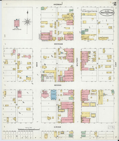 Sanborn Fire Insurance Map from Baxter Springs, Cherokee County, Kansas (1899), Sheet #0002 - Complete Map Set gallery image, historic Sanborn map, vintage wall art, Kansas Kansas