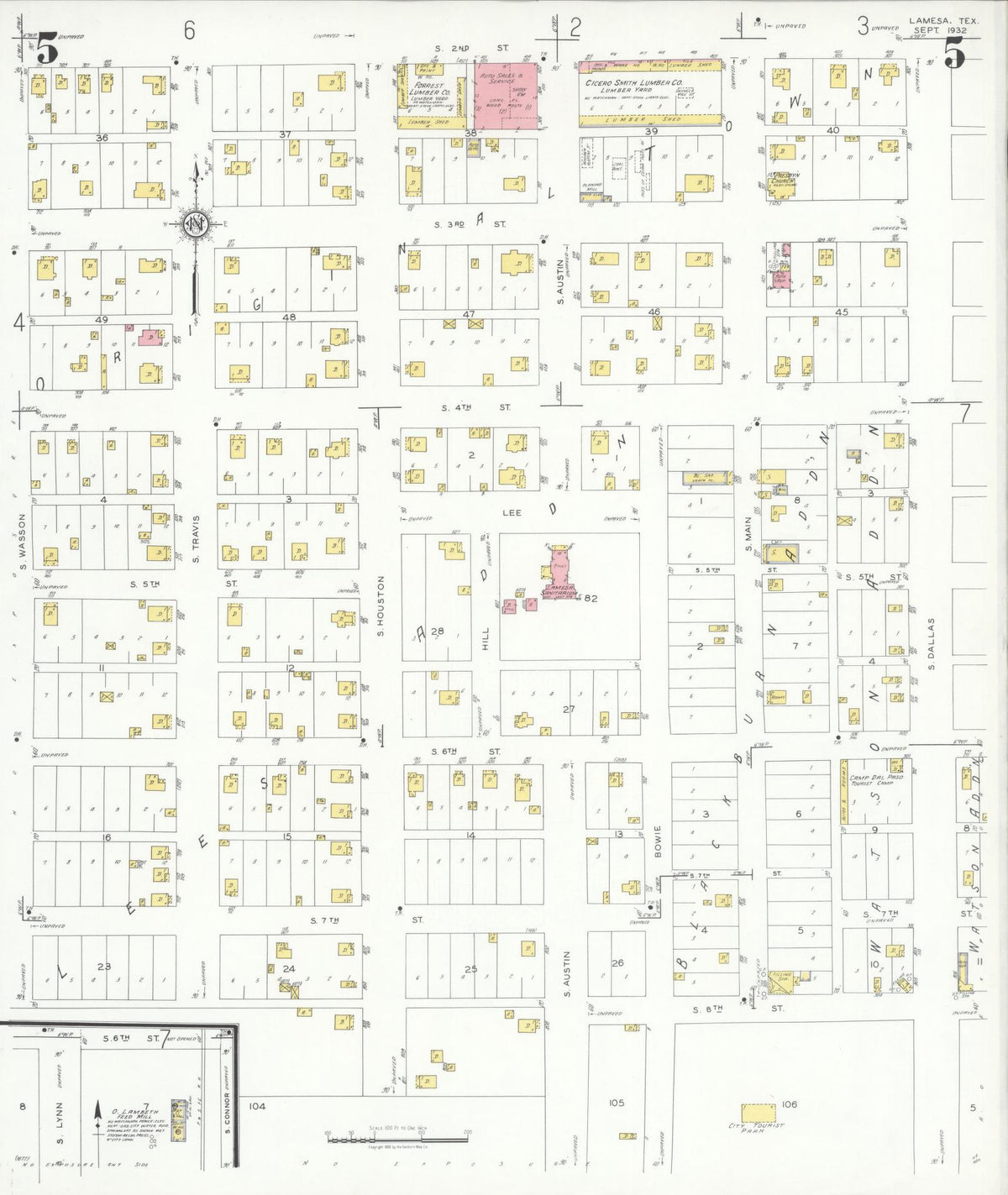Sanborn Fire Insurance Map from Lamesa, Dawson County, Texas (1932), Sheet #0005 - Complete Map Set gallery image, historic Sanborn map, vintage wall art, Texas Texas