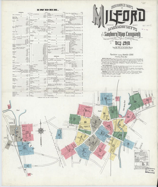 Sanborn Fire Insurance Map from Milford, Worcester County, Massachusetts (1910), Sheet #0001 - Complete Map Set gallery image, historic Sanborn map, vintage wall art, Massachusetts Massachusetts