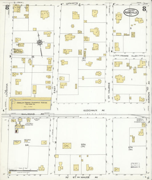 Sanborn Fire Insurance Map from Abbeville, Vermilion Parish, Louisiana (1923), Sheet #0008 - Historic Sanborn Fire Insurance Map Print, vintage old map wall art, antique decor, genealogy gift, Louisiana Louisiana map