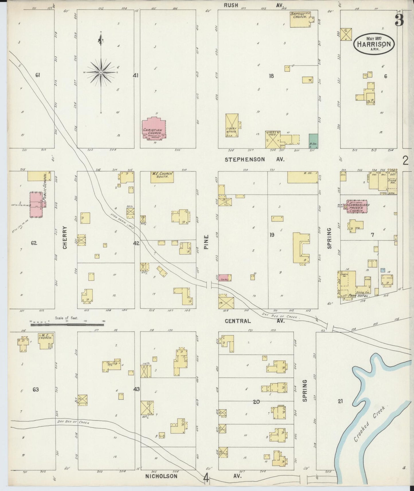 Sanborn Fire Insurance Map from Harrison, Boone County, Arkansas (1897), Sheet #0003 - Historic Sanborn Fire Insurance Map Print, vintage old map wall art, antique decor, genealogy gift, Arkansas Arkansas map