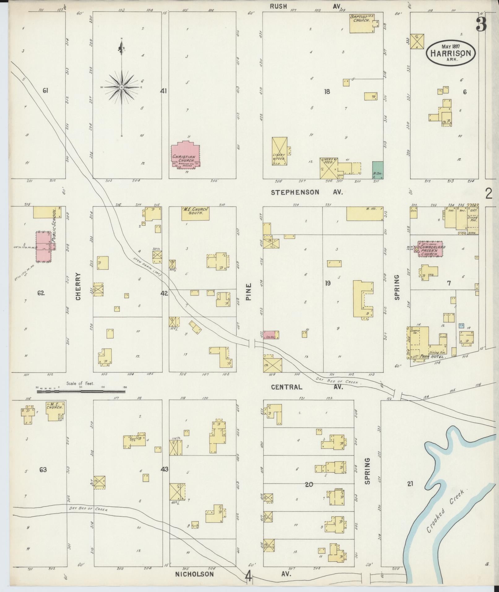 Sanborn Fire Insurance Map from Harrison, Boone County, Arkansas (1897), Sheet #0003 - Historic Sanborn Fire Insurance Map Print, vintage old map wall art, antique decor, genealogy gift, Arkansas Arkansas map