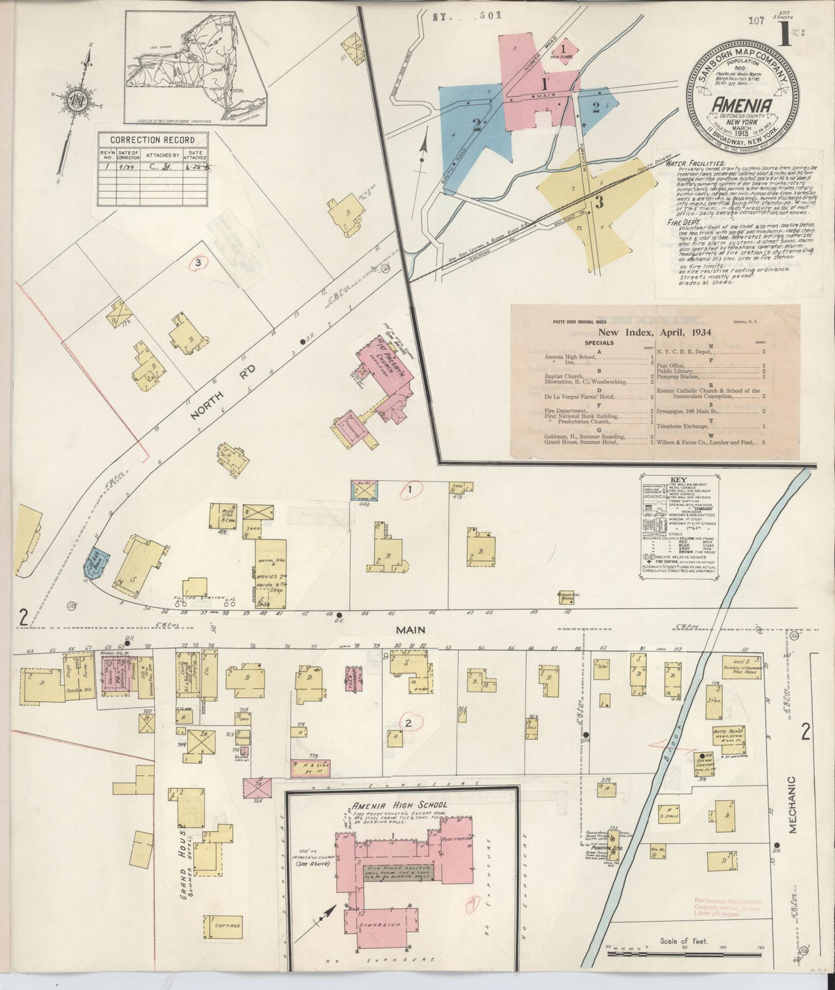 Sanborn Fire Insurance Map from Amenia, Dutchess County, New York (1934), Sheet #0001 - Complete Map Set gallery image, historic Sanborn map, vintage wall art, New York New York