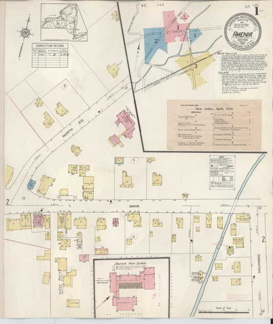 Sanborn Fire Insurance Map from Amenia, Dutchess County, New York (1934), Sheet #0001 - Complete Map Set gallery image, historic Sanborn map, vintage wall art, New York New York