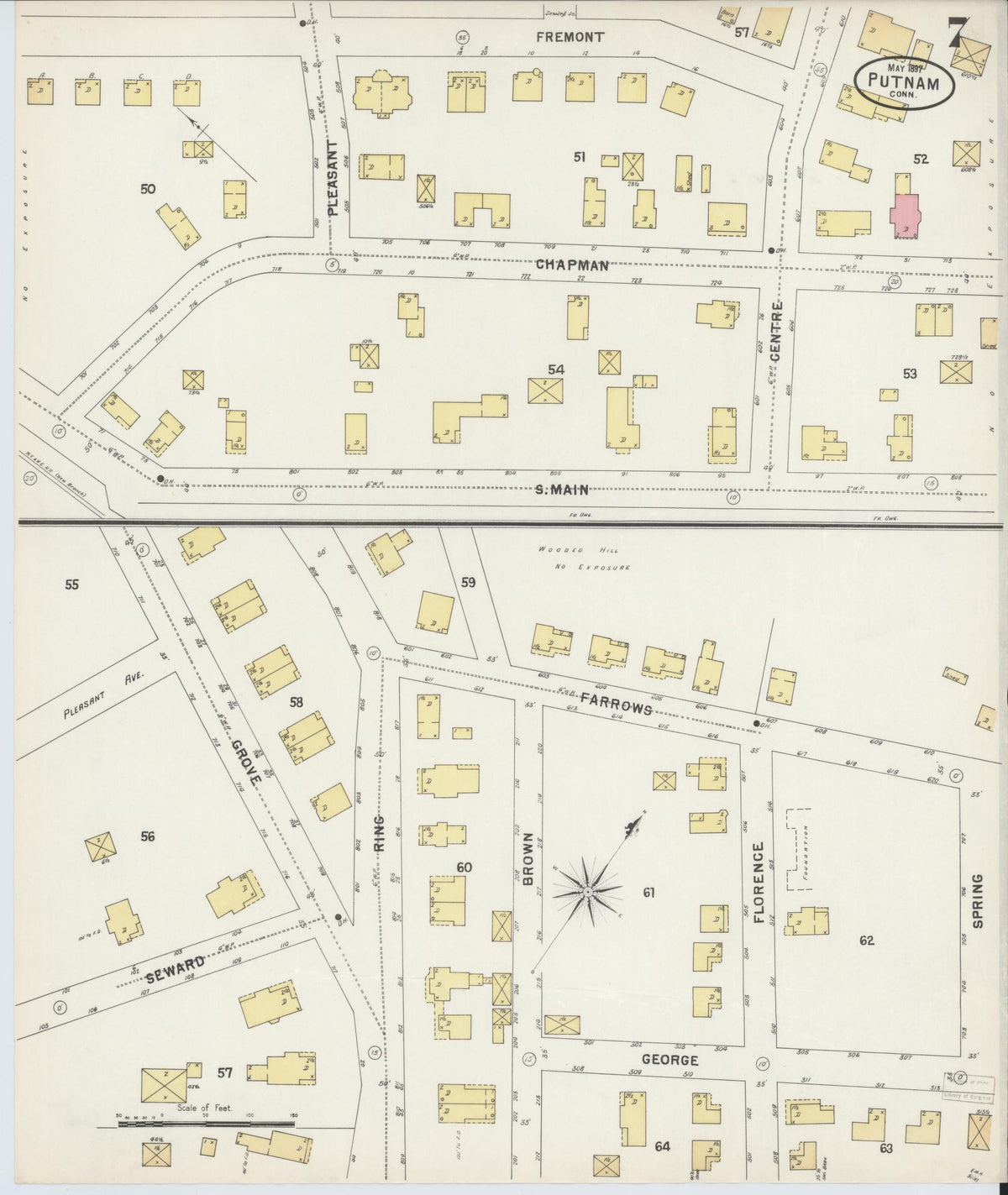 Sanborn Fire Insurance Map from Putnam, Windham County, Connecticut (1897), Sheet #0007 - Historic Sanborn Fire Insurance Map Print, vintage old map wall art, antique decor, genealogy gift, Connecticut Connecticut map