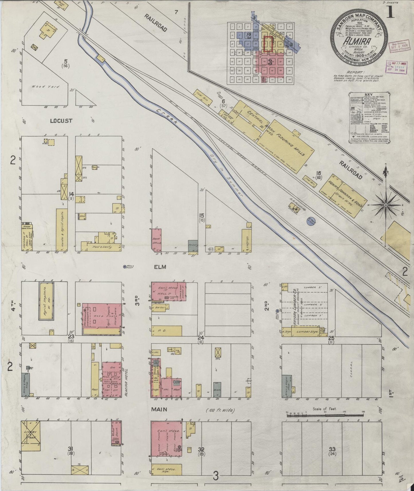 Sanborn Fire Insurance Map from Almira, Lincoln County, Washington. (1909) – Historic Sanborn Fire Insurance Map Print