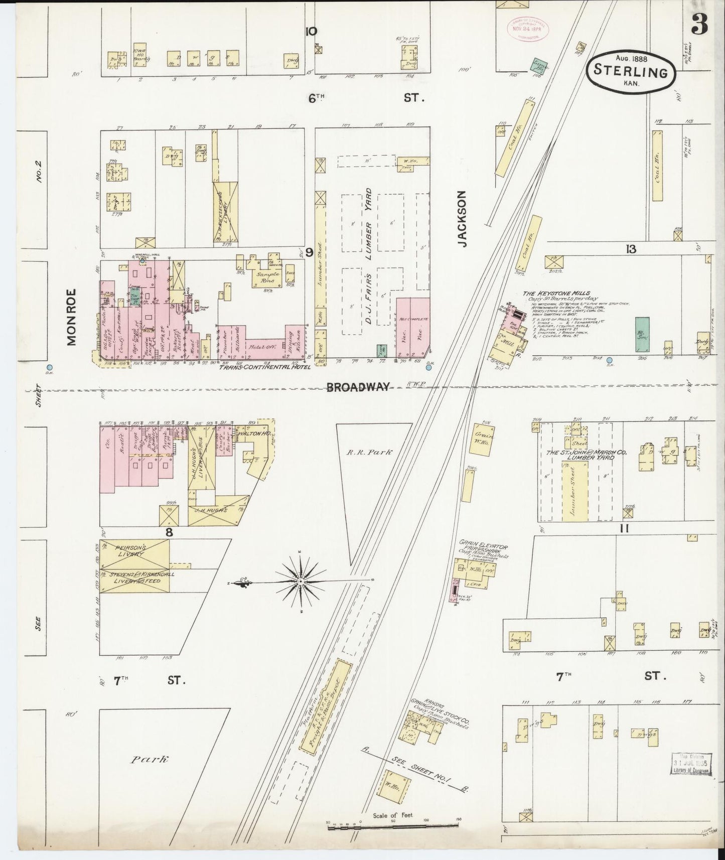 Sanborn Fire Insurance Map from Sterling, Rice County, Kansas (1888), Sheet #0003 - Historic Sanborn Fire Insurance Map Print, vintage old map wall art, antique decor, genealogy gift, Kansas Kansas map