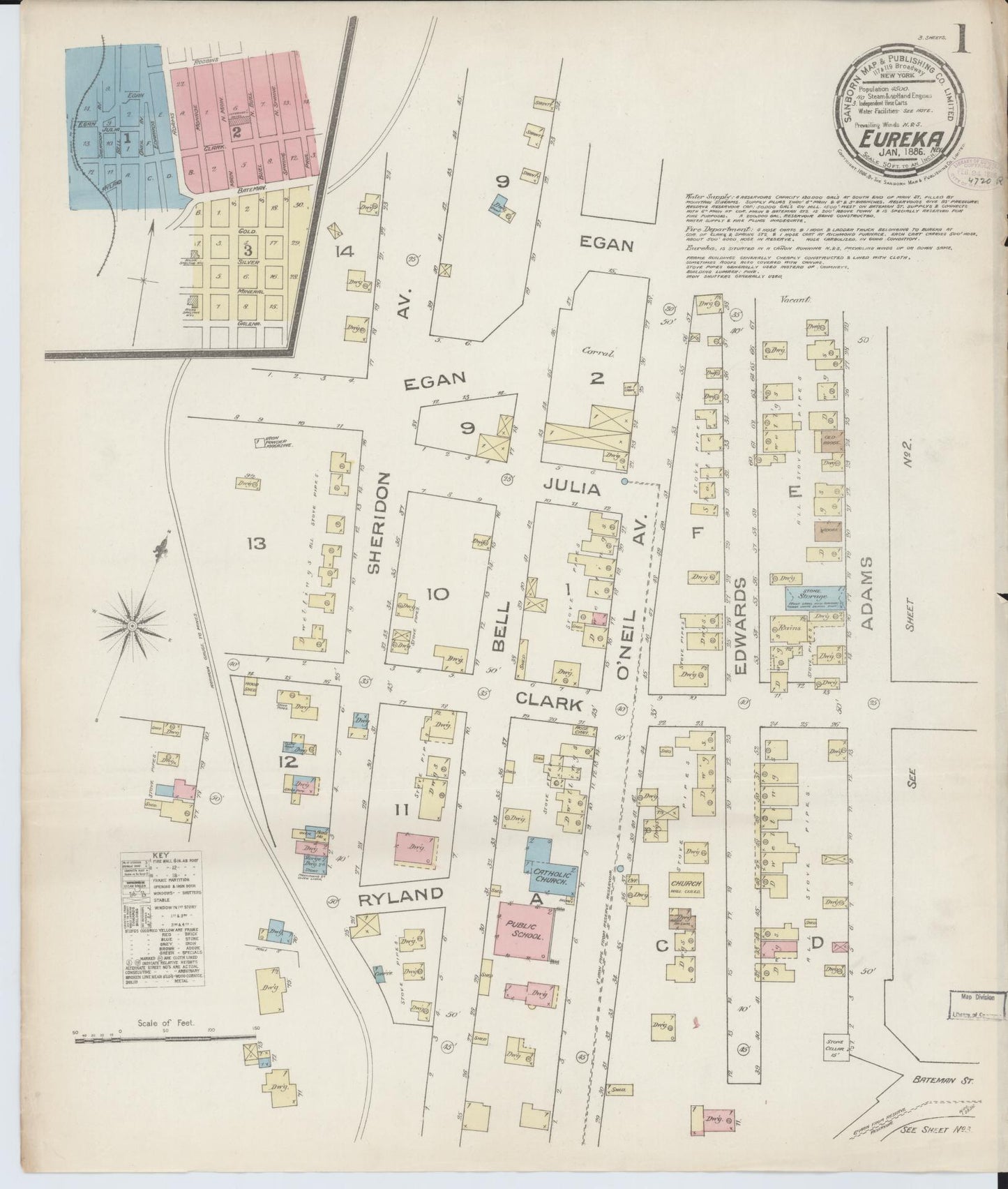 Sanborn Fire Insurance Map from Eureka, Eureka County, Nevada (1886), Sheet #0001 - Complete Map Set gallery image, historic Sanborn map, vintage wall art, Nevada Nevada
