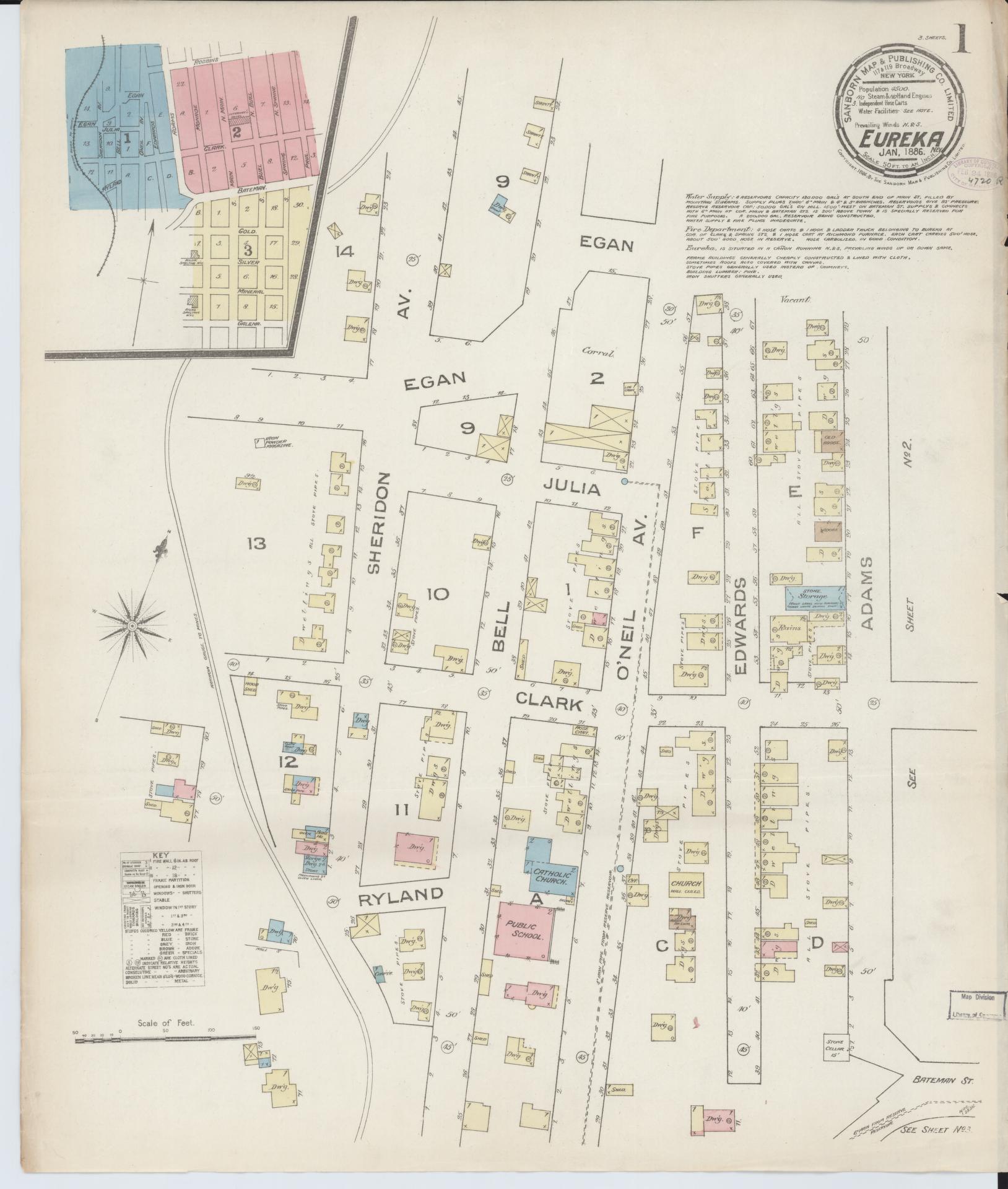 Sanborn Fire Insurance Map from Eureka, Eureka County, Nevada (1886), Sheet #0001 - Complete Map Set gallery image, historic Sanborn map, vintage wall art, Nevada Nevada