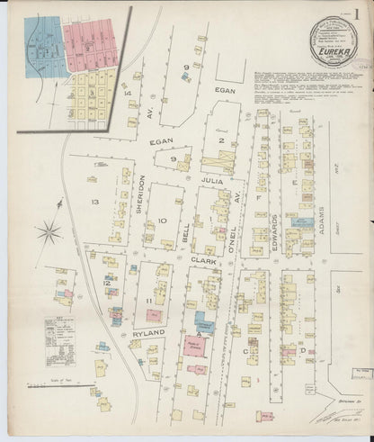 Sanborn Fire Insurance Map from Eureka, Eureka County, Nevada (1886), Sheet #0001 - Complete Map Set gallery image, historic Sanborn map, vintage wall art, Nevada Nevada
